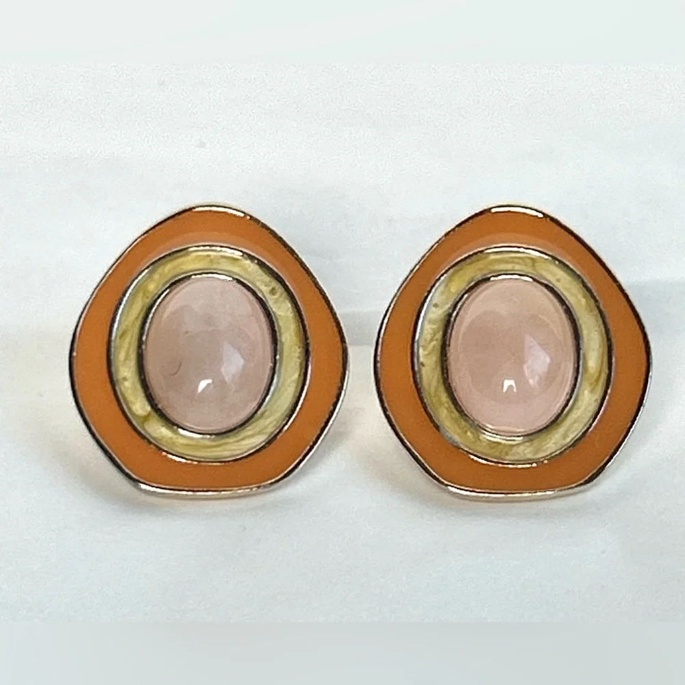 Vintage Avon Celia‎ Sebrini Semi Precious Rose Quartz Orange and Pink Earrings